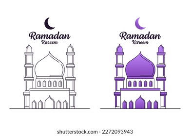 Ramadan Kareem, Vektordesign-Illustration Monoline oder Line Art, Moschee, Mond