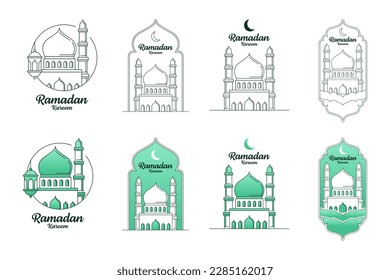 Ramadan Kareem, Vektordesign-Illustration Monoline oder Line Art, Moschee, Laterne, Mond