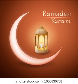 Ramadan kareem vector design with lantern and crescent moon