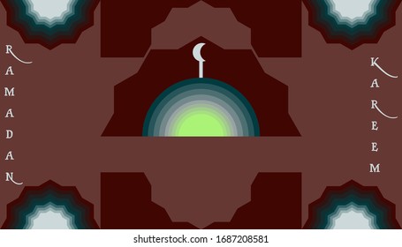 Ramadan kareem vector design with mosque and crescent. Ramadan kareem greeting card for wallpaper, banner, poster. Eps10 vector. editable
