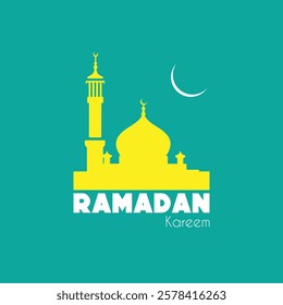 Ramadan Kareem Vector Design with Mosque, Hanging Lamps and Moon | Islamic Festival Art