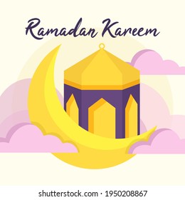 Ramadan kareem vector with flat style, islamic latern vector