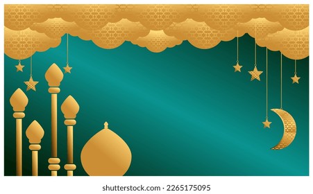 ramadan kareem vector golden mosque golden stars golden moon golden clouds background. vector illustration