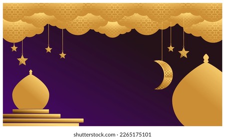 ramadan kareem vector golden mosque golden stars golden moon golden clouds background. vector illustration