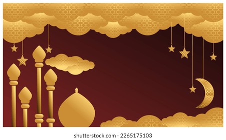 ramadan kareem vector golden mosque golden stars golden moon golden clouds background. vector illustration