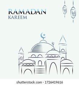 Ramadan Kareem Vektorgrafik mit einfacher Handskizze der Moschee.