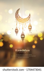 Ramadan Kareem vector graphics  with Bokeh effects Background illustration 