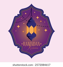 Ramadan Kareem Vector Greeting Card Template. Ramadan Fanous Lantern is an Islamic greeting card concept with space for text.