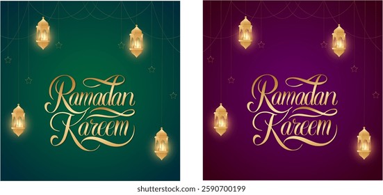 Ramadan Kareem Vector Greeting Card with Islamic Calligraphy and Lanterns







