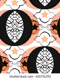 Ramadan Kareem vector hand drawn moon and stars seamless pattern.