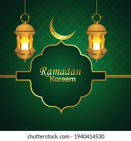 Ramadan kareem vector illustration with arabic pattern with golden lantern and background