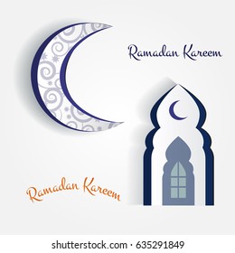 Ramadan Kareem vector illustration. Arabic symbol. Cutout element. Traditional religious card with greeting. Islamic template. Ramadan background. Festive mock up for your design