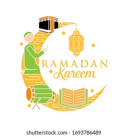 Ramadan Kareem Vector Illustration. Ramadan Kareem Background vector template for banner, greeting card, flyer, invitation, poster design. Trendy Ramadan flat design vector illustration. 