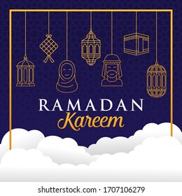Ramadan Kareem Vector Illustration. Ramadan Kareem Background vector template for banner, greeting card, flyer, invitation, poster design. Trendy Ramadan flat design vector illustration.