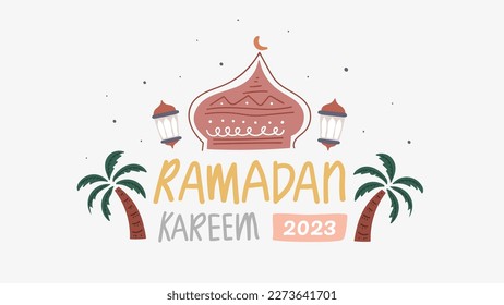 Fondo de la ilustración vectorial de Ramadan kareem con el patrón vintage dibujado a mano de elemento islámico