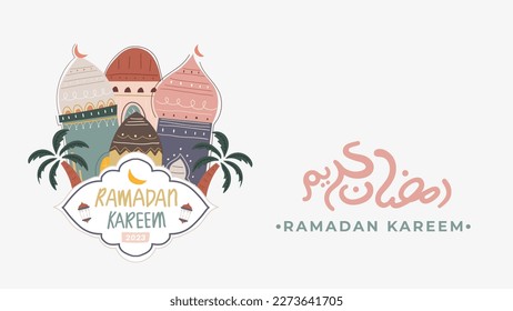 Ramadan kareem vector illustration background template with vintage hand drawn element