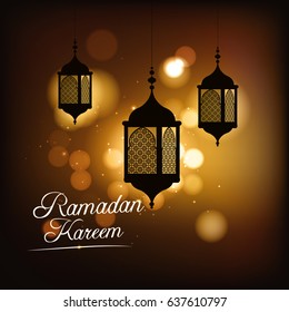 Ramadan Kareem Vector Illustration with beautiful illuminated arabic lamp can be used as greeting card elements