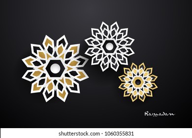 Ramadan Kareem vector illustration with boho and flower elements using paper cut style design
