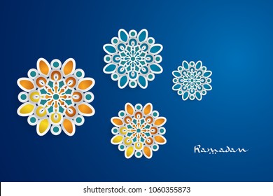 Ramadan Kareem vector illustration with boho and flower elements using paper cut style design