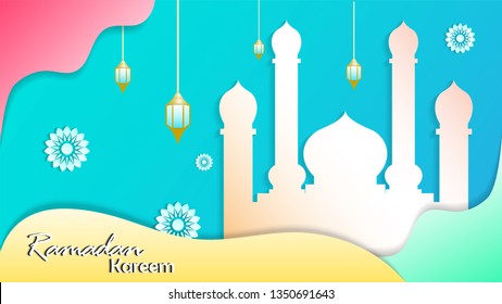 Ramadan Kareem Vector illustration can be use for  invitation card, banner, wallpaper, islamic ramadan kareem illustration in modern paper cut design style vector illustration 