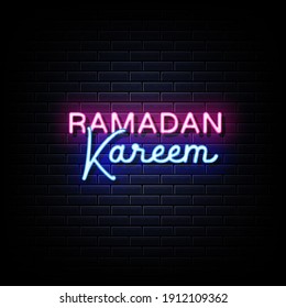 Ramadan kareem vector illustration for the celebration of Muslim community festival. Neon Style