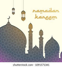 Ramadan Kareem Vector Illustration. Clean Elegant Ramadan Greeting with Mosque Dome Design and Mandala ornament. Paper Art and Digital Craft Style