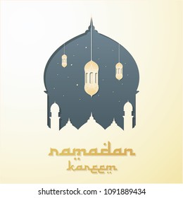 Ramadan Kareem Vector Illustration. Clean Elegant Ramadan Greeting with Mosque Dome Design. Paper Art and Digital Craft Style