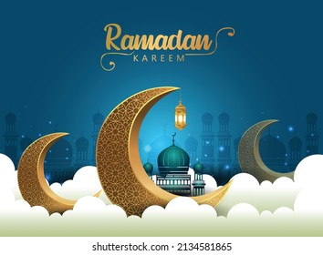 Ramadan Kareem Vektorgrafik Design Islamischer Halbmond und arabische Laterne