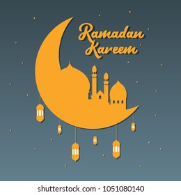 Ramadan Kareem Vector Illustration. Elegant Ramadan Greeting with Mosque Design. Paper Art and Digital Craft Style