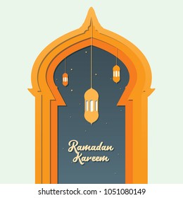 Ramadan Kareem Vector Illustration. Elegant Ramadan Greeting with Mosque Design. Paper Art and Digital Craft Style