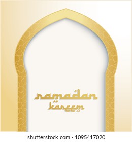Ramadan Kareem Vector Illustration. Elegant Ramadan Greeting with Mosque Door Dome Design and Classic Ornament. Paper Art and Digital Craft Style