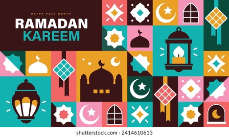 Ramadan Kareem vector illustration in flat geometric style design for poster, greeting card, banner and cover.