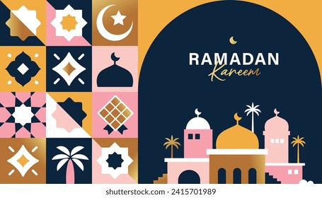 Ramadan Kareem Vektorgrafik in flachem geometrischem Design für Poster, Grußkarte, Banner und Cover.