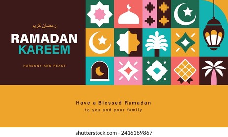 Ramadan Kareem Vektorgrafik in flachem geometrischem Design für Poster, Grußkarte, Banner und Cover.