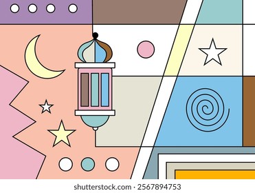 Ramadan Kareem vector illustration in flat geometric style design for poster.