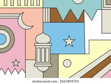 Ramadan Kareem vector illustration in flat geometric style design for poster.
