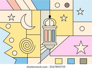 Ramadan Kareem vector illustration in flat geometric style design for poster.