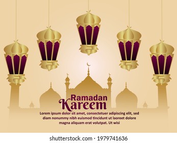Ramadan kareem vector illustration islamic lantern and mosque on creative background