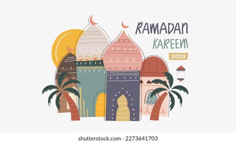 Ramadan kareem vector illustration for islamic holiday greeting card poster