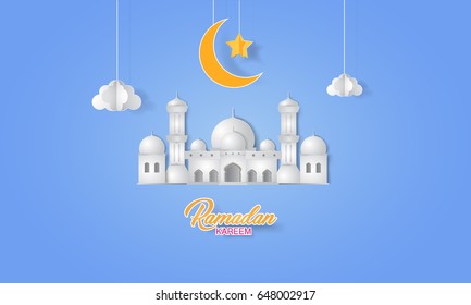 Ramadan Kareem  vector Illustration. Islamic vector elements for greeting card. Paper cut style design