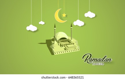 Ramadan Kareem vector Illustration. Islamic vector elements for greeting card, banner and flyer. Paper cut style design