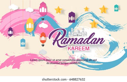 Ramadan Kareem vector Illustration. Islamic vector elements for greeting card, banner and flyer. Paper cut style design
