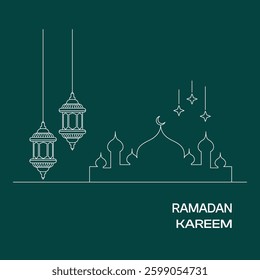 Ramadan Kareem Vector Illustration with Lanterns and Mosque