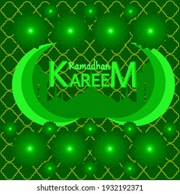 Ramadan Kareem vector illustration with mandala and moon art mosque ornament on green background