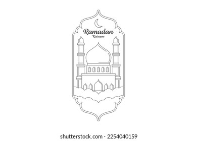 Ramadan kareem vector illustration monoline or line art style, mosque, moon