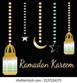 Ramadan Kareem Vector Illustration, Moon And Lantern. 