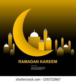 Ramadan Kareem Vector illustration with Mosque and Moon style, for Islamic Celebration, Banner, Greeting card and Eid mubarak