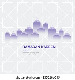 Ramadan Kareem Vector illustration with Mosque and Moon style, for Islamic Celebration, Banner, Greeting card and Eid mubarak