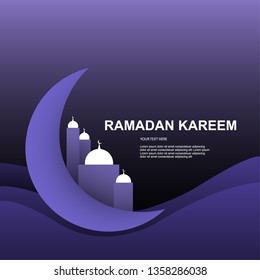 Ramadan Kareem Vector illustration with Mosque and Moon style, for Islamic Celebration, Banner, Greeting card and Eid mubarak
