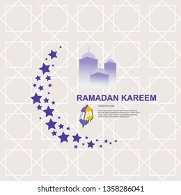 Ramadan Kareem Vector illustration with Mosque and Moon style, for Islamic Celebration, Banner, Greeting card and Eid mubarak